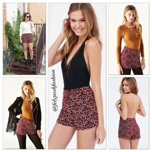 Urban Outfitters Ecote Maroon and Cream High Waisted Shorts